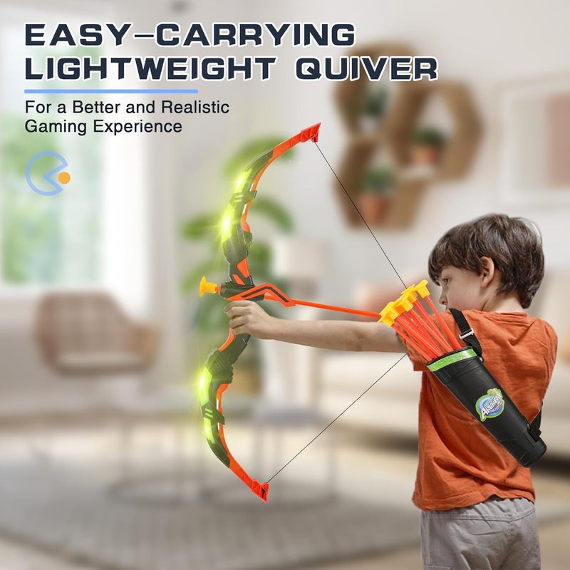 Handwell Bow and Arrow Set for Kids, 2-Pack LED Light Up Archery Set with 20 Suction Cup Arrows, Indoor and Outdoor Toy for Boys Girls Age 4-8 8-12 with Standing Target&2 Quivers, Birthday Gift 3-12 Years Old - Image 4